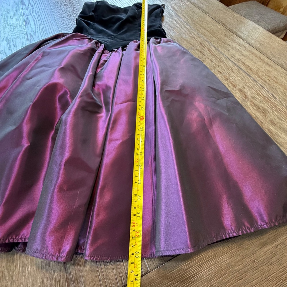 Laura Ashley Vintage 80s Strapless Velvet Taffeta Party Dress Black Purple - Picture 10 of 13